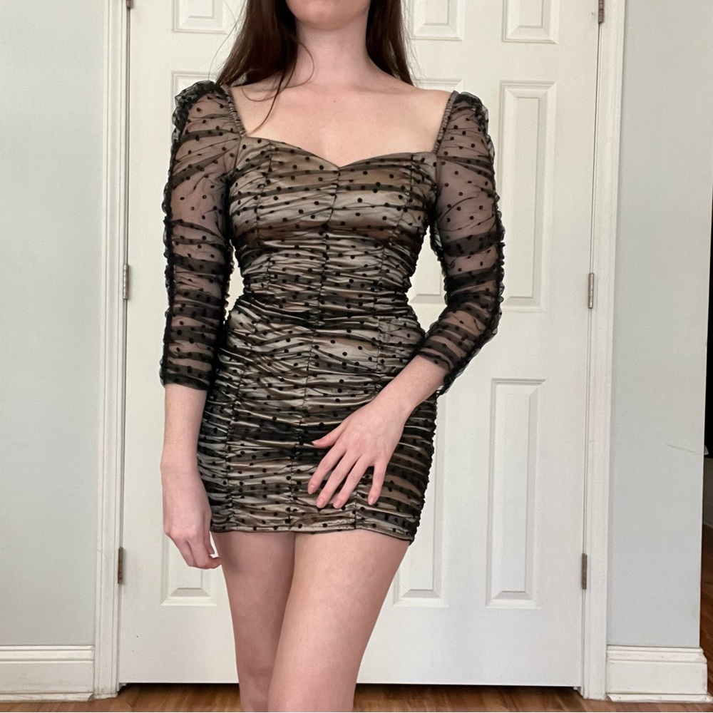 DO+BE | Ruched Polka Dot Dress